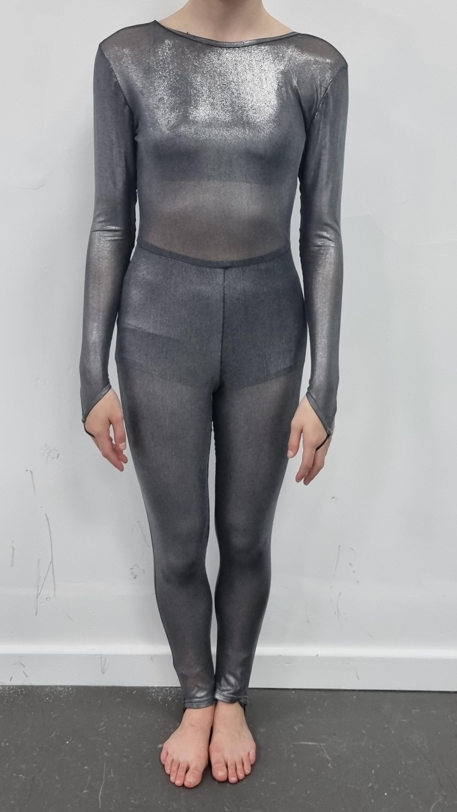 Silver Mesh Glitter Metallic Catsuit