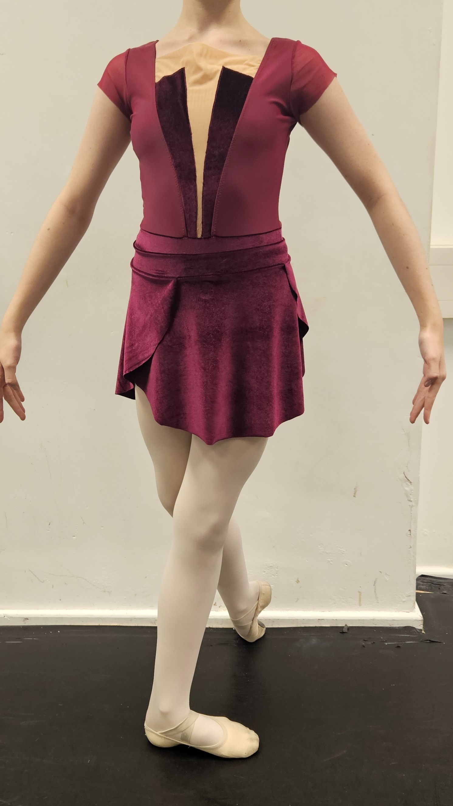 Maroon Mesh Front Leotard and Matching Skirt